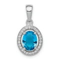 thumbnail image 1 of 925 Sterling Silver Rhod-plated Blue and White CZ Oval Pendant; for Adults and Teens; for Women and Men, 1 of 4