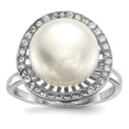 thumbnail image 1 of 925 Sterling Silver Rhodium 11-12mm White Button Freshwater Cultured Pearl Cubic Zirconia Ring Size 7, 1 of 7