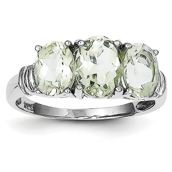 925 Sterling Silver Rhodium 3 Pear Green Amethyst and Diamond Ring Size 8 Jewelry Gifts for Women