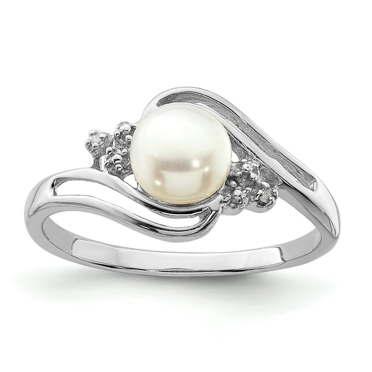 Sterling Silver 6mm Cultured Button Pearl And Diamond Ring Sterling Silver 6mm Cultured Button Pearl And Diamond Ring