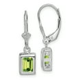 thumbnail image 1 of 925 Sterling Silver Rhodium 7x5 Emerald Cut Peridot Leverback Earrings, 1 of 7