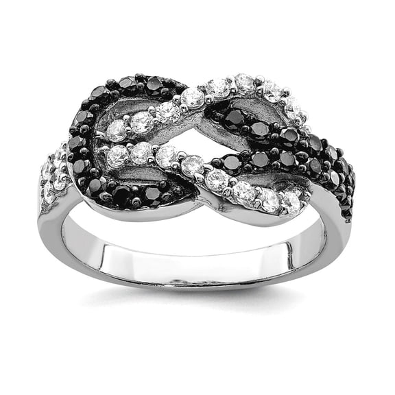 925 Sterling Silver Rhodium Black and Clear Cubic Zirconia Love Knot Ring Size 6 Statement Ring for Women