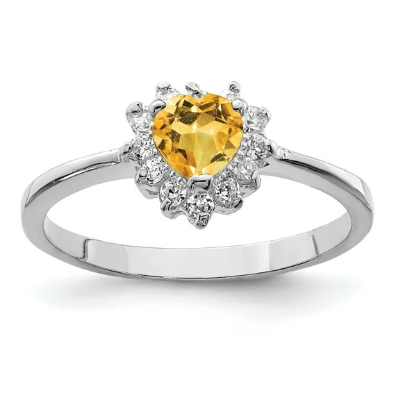 925 Sterling Silver Rhodium Citrine Ring Size 8