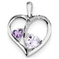 thumbnail image 1 of 925 Sterling Silver Rhodium Diamond/Amethyst/Pink Quartz Heart Pendant / Charm, 1 of 2