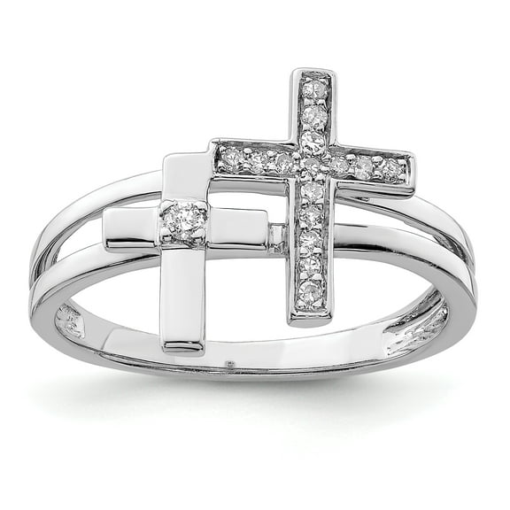 925 Sterling Silver Rhodium Diamond Crosses Ring Size 6
