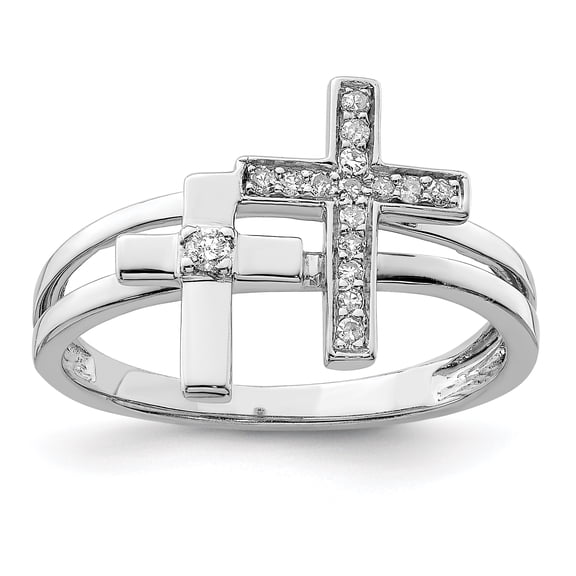 925 Sterling Silver Rhodium Diamond Crosses Ring Size 8