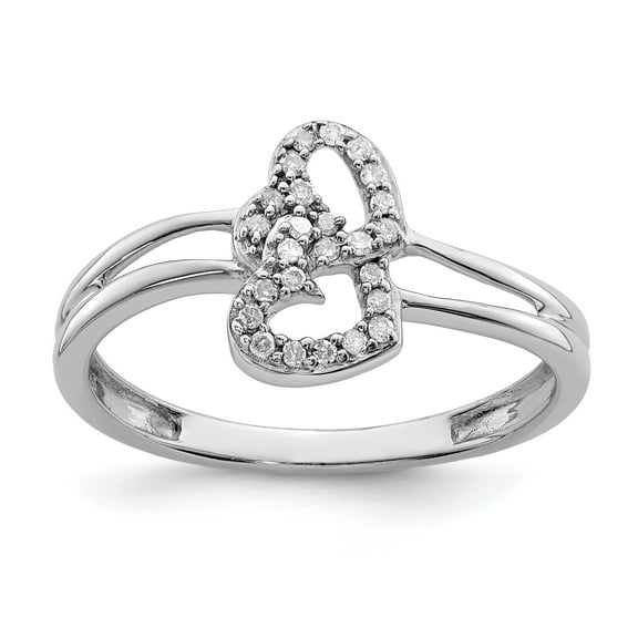 925 Sterling Silver Rhodium Diamond Heart Ring Size 6