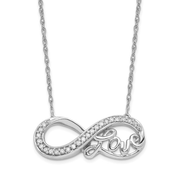 925 Sterling Silver Rhodium Diamond Infinity Symbol LOVE Necklace
