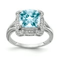 thumbnail image 1 of 925 Sterling Silver Rhodium Diamond and Checker-Cut Light Swiss Blue Topaz Ring Size 7, 1 of 6