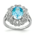 thumbnail image 1 of 925 Sterling Silver Rhodium Diamond and Checker-Cut Light Swiss Blue Topaz Ring Size 7, 1 of 6