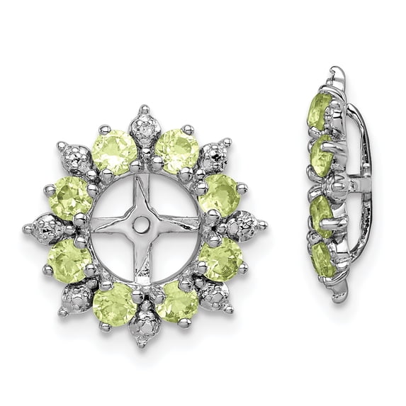 925 Sterling Silver Rhodium Diamond and Peridot Earring Jacket