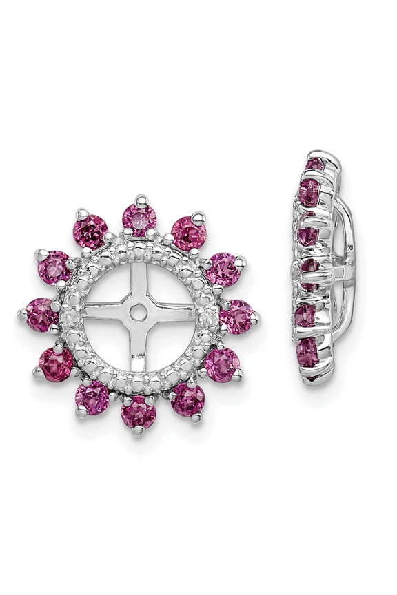 925 Sterling Silver Rhodium Diamond and Rhodolite Garnet Earring Jacket
