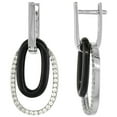 thumbnail image 1 of 925 Sterling Silver Rhodium Finish & Black Ceramic CZ Earrings 14mm, 1 of 1