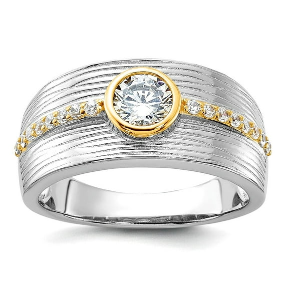925 Sterling Silver Rhodium Gold-tone Cubic Zirconia Ring Size 6 Ring for Women - 4.8 Grams