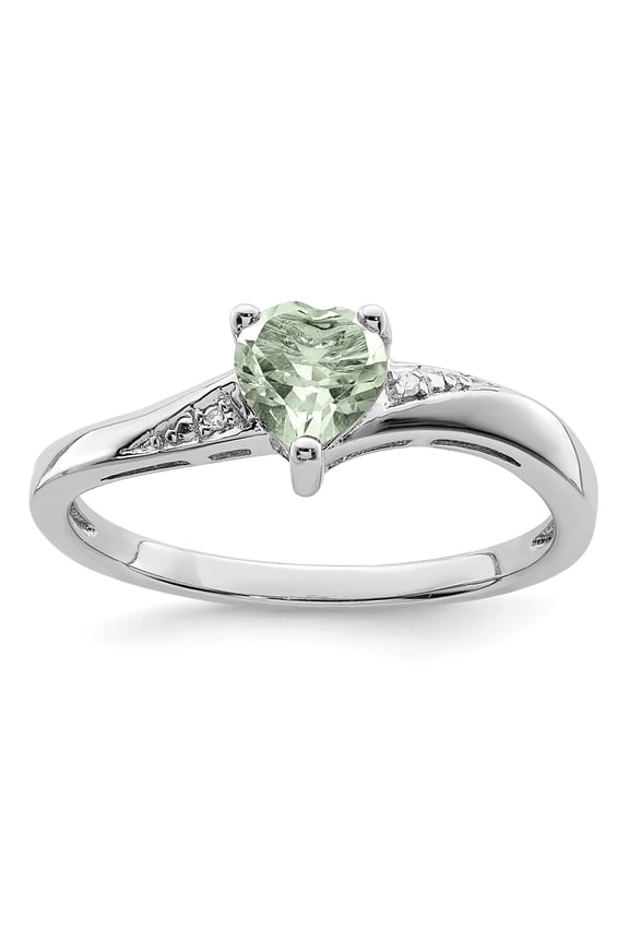 925 Sterling Silver Rhodium Green Quartz Diamond Ring Size 9