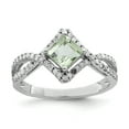 thumbnail image 1 of 925 Sterling Silver Rhodium Green Quartz and Diamond Ring Size 7, 1 of 5
