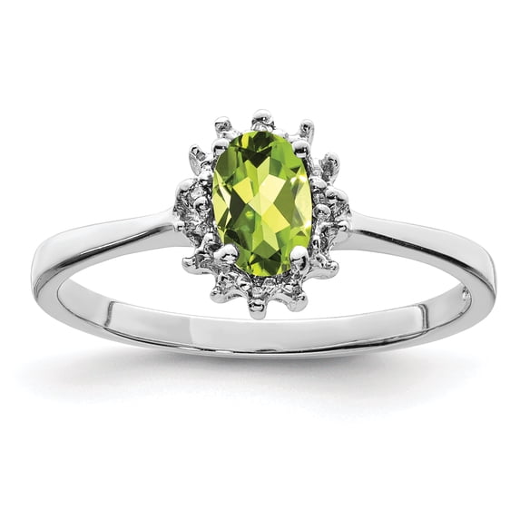 925 Sterling Silver Rhodium Peridot Diamond Ring Size 7