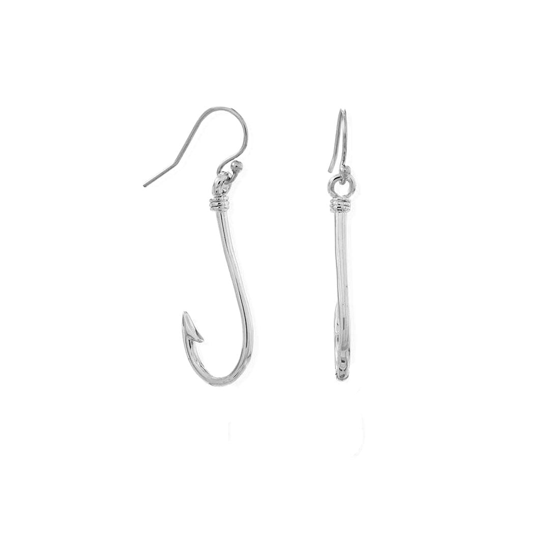 925 Sterling Silver Rhodium Plate Animal Sealife Fish Hook Earrings Plated French Wire Hang 42mm Stud Earring for Women