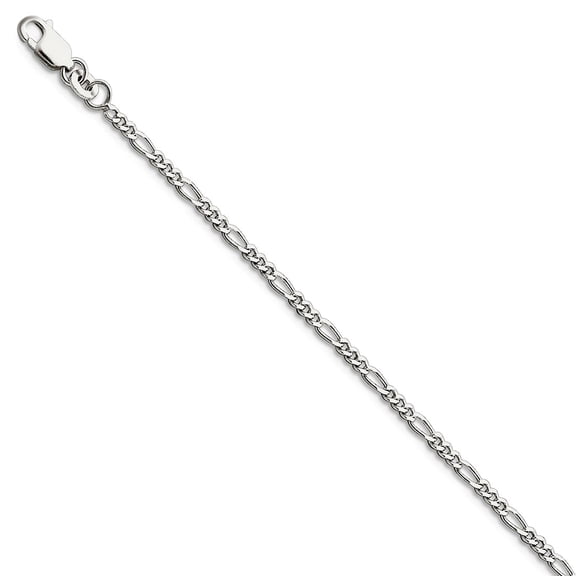 925 Sterling Silver Rhodium Plated 2.25mm Figaro Chain Bracelet 8 Inch Link Bracelet for Women and Men