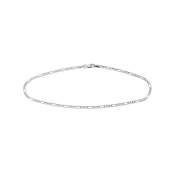 925 Sterling Silver Rhodium Plated 2.4mm Concave Figaro Chain Ankle Bracelet Lobster Lock 10 Inch Anklet for Women and M