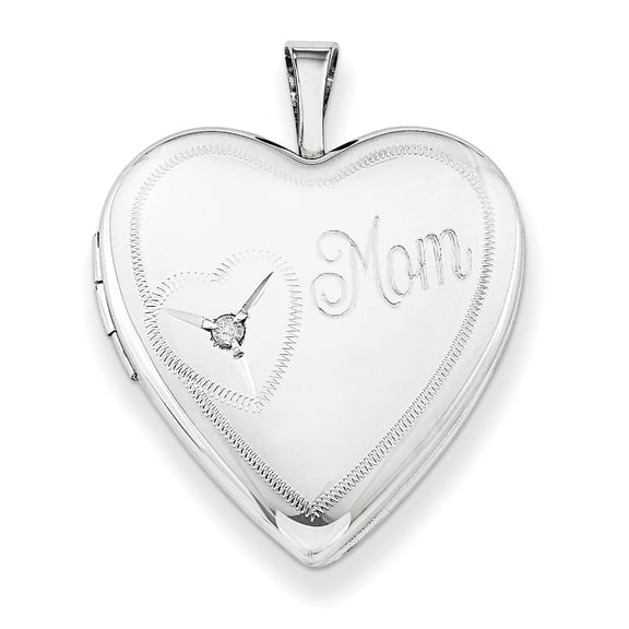 925 Sterling Silver Rhodium-Plated 20mm Mom with Diamond Heart Locket