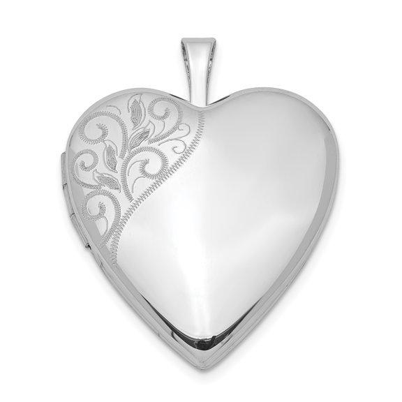 925 Sterling Silver Rhodium-Plated 20mm Polished Swirl Heart Locket
