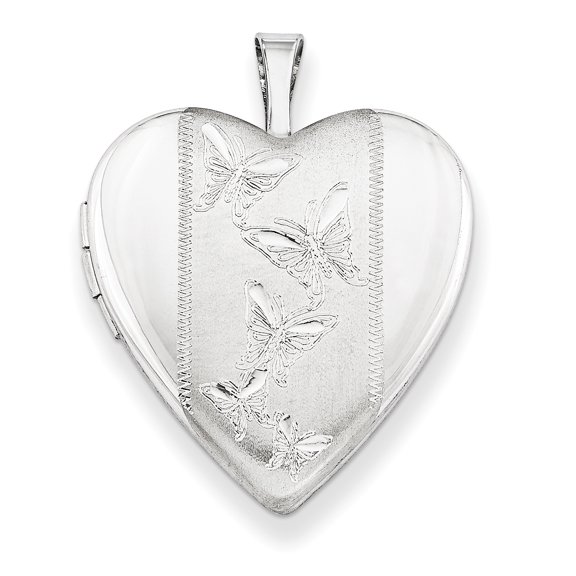 925 Sterling Silver Rhodium-Plated 20mm with Butterflies Heart Locket