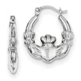 thumbnail image 1 of 925 Sterling Silver Rhodium Plated 3/5in Claddagh Hollow Hoop Earrings (0.7IN x 0.6IN ), 1 of 3