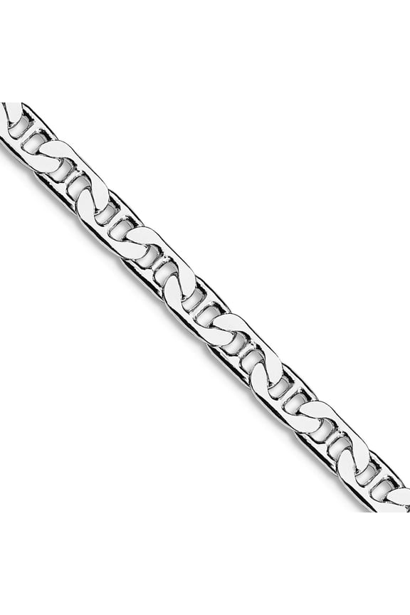925 Sterling Silver Rhodium Plated 3.75mm Flat Nautical Ship Mariner Anchor Chain Necklace 18 Inch Chain Necklace for Wo