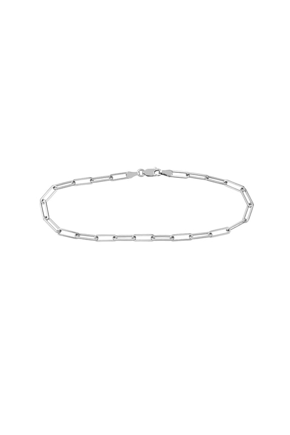 925 Sterling Silver Rhodium Plated 3.85mm Paperclip Chain Ankle Bracelet 90x90 Lobster Lock Closure 10 Link Bracelet for