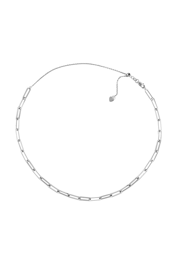 925 Sterling Silver Rhodium Plated 3.9mm Flat Wire Long Link Adjustable Choker 17 Inch Choker Necklace for Women