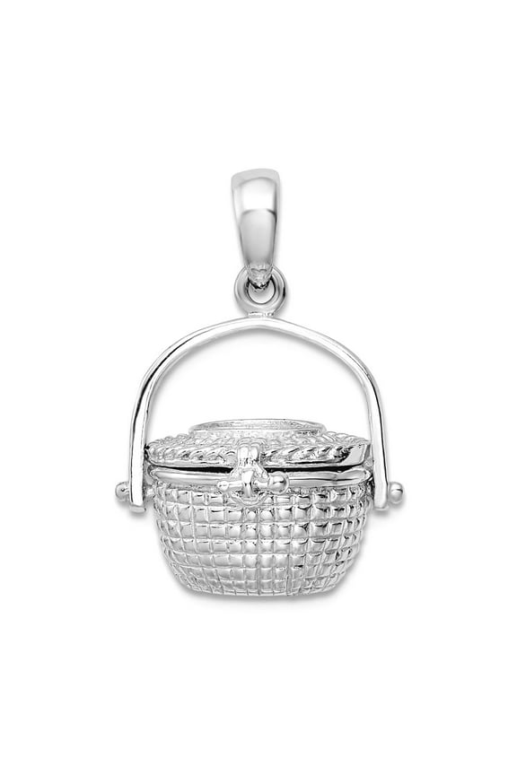 925 Sterling Silver Rhodium Plated 3d Moveable Large Nantucket Basket Pendant Necklace 23.25mm long Pendant for Women