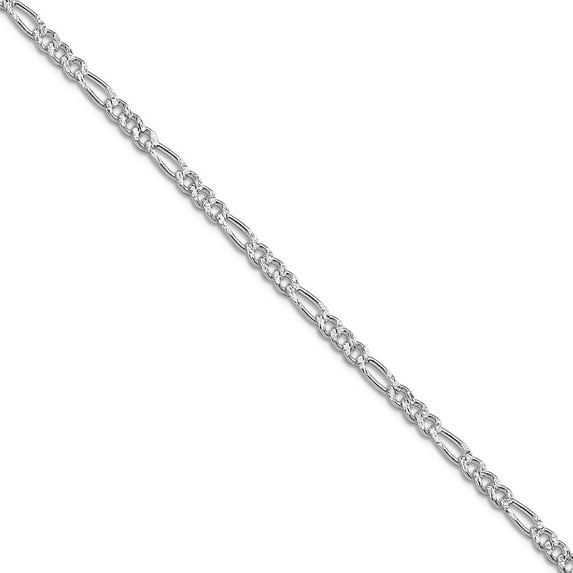 925 Sterling Silver Rhodium Plated 3mm Pave Flat Figaro Chain Necklace 18 Inch Chain Necklace for Women and Men