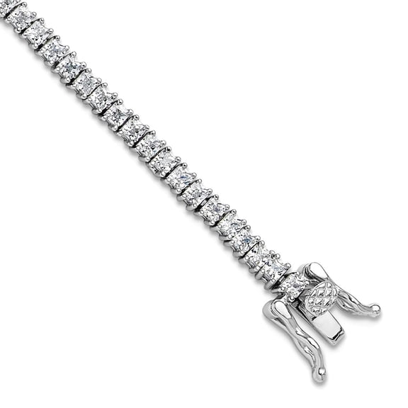 925 Sterling Silver Rhodium Plated 3mm Princess Cut Cubic Zirconia Tennis Bracelet 7.75 Inch Tennis Bracelet for Women