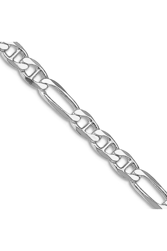 925 Sterling Silver Rhodium Plated 4.5mm Figaro Nautical Ship Mariner Anchor Chain Necklace 18 Inch Chain Necklace for W