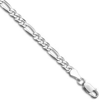 925 Sterling Silver Rhodium Plated 4.5mm Lightweight Flat Figaro Chain Bracelet 9 Inch Link Bracelet for Women and Men