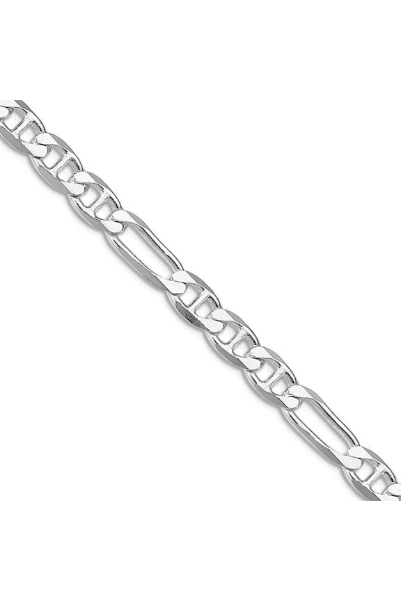 925 Sterling Silver Rhodium Plated 5.5mm Figaro Nautical Ship Mariner Anchor Chain Necklace 24 Inch Chain Necklace for W