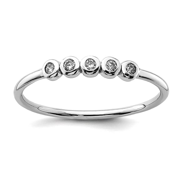 925 Sterling Silver Rhodium Plated 5-bezel Cubic Zirconia Ring Size 7 1.21mm Wide Ring for Women