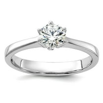 925 Sterling Silver Rhodium Plated 5mm Round Cubic Zirconia 6-prong Engagement Ring Size 6 Engagement Ring for Women