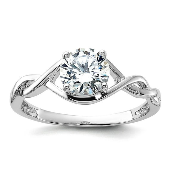 925 Sterling Silver Rhodium Plated 6.5mm Cubic Zirconia Twisted Ring Size 8 Ring for Women