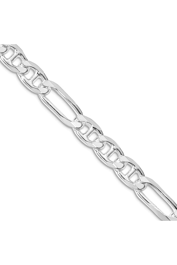 925 Sterling Silver Rhodium Plated 6.5mm Figaro Nautical Ship Mariner Anchor Chain Necklace 20 Inch Chain Necklace for W