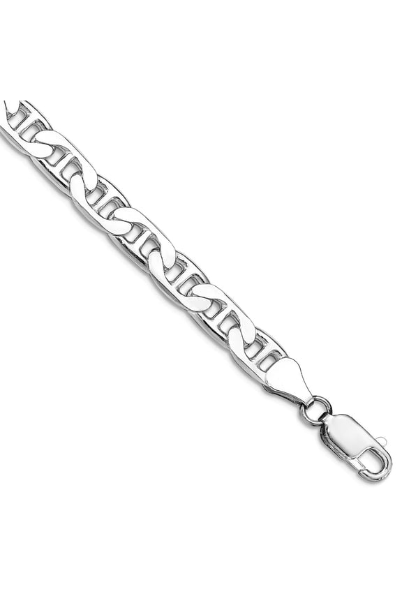 925 Sterling Silver Rhodium Plated 6.5mm Flat Nautical Ship Mariner Anchor Chain Bracelet 8 Inch Link Bracelet for Women