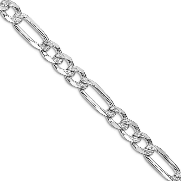 925 Sterling Silver Rhodium Plated 6.75mm Pave Flat Figaro Chain Necklace 20 Inch Chain Necklace for Women and Men