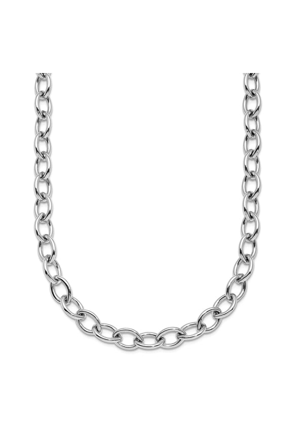 925 Sterling Silver Rhodium Plated 6mm Oval Link Chain Necklace 20 Inch Chain Necklace for Women and Men