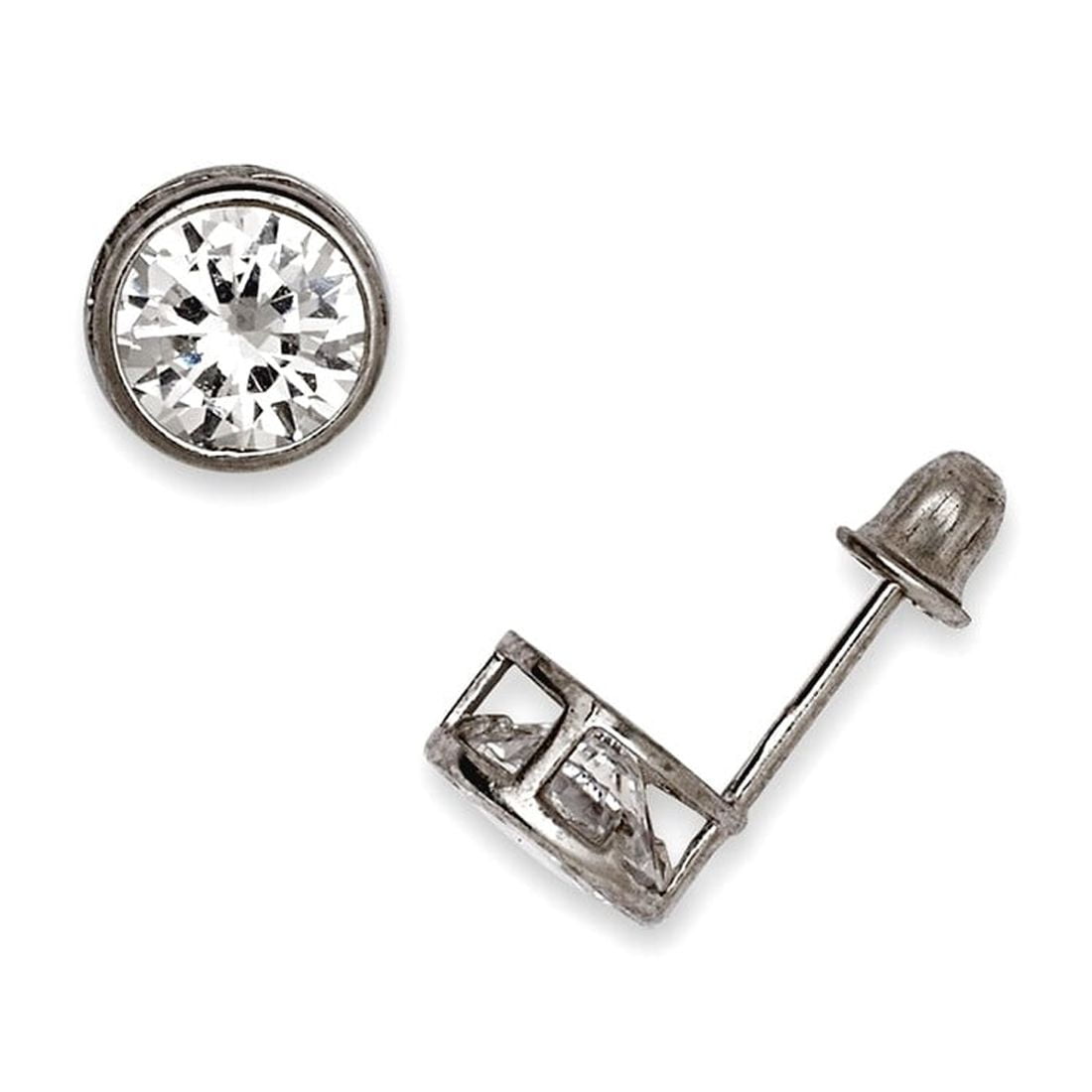 925 Sterling Silver Rhodium Plated 6mm Round Cubic Zirconia Screw Back Earrings Stud Earring for Women