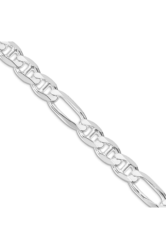 925 Sterling Silver Rhodium Plated 7.5mm Figaro Nautical Ship Mariner Anchor Chain Necklace 22 Inch Chain Necklace for W