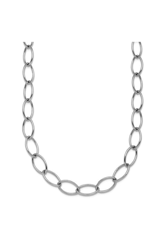 925 Sterling Silver Rhodium Plated 7.5mm Oval Link Chain Necklace 24 Inch Chain Necklace for Women and Men