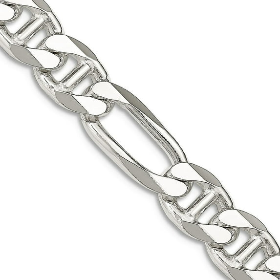925 Sterling Silver Rhodium Plated 7.75mm Figaro Nautical Ship Mariner Anchor Chain Necklace 24 Inch Chain Necklace for
