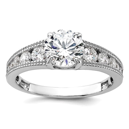 925 Sterling Silver Rhodium Plated 7mm Round Channel Set Cubic Zirconia Engagement Ring Size 7 Engagement Ring for Women