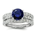 thumbnail image 1 of 925 Sterling Silver Rhodium Plated 8mm Blue Cubic Zirconia Ring and 2 Cubic Zirconia Band Set Size 7 Ring for Women and, 1 of 2